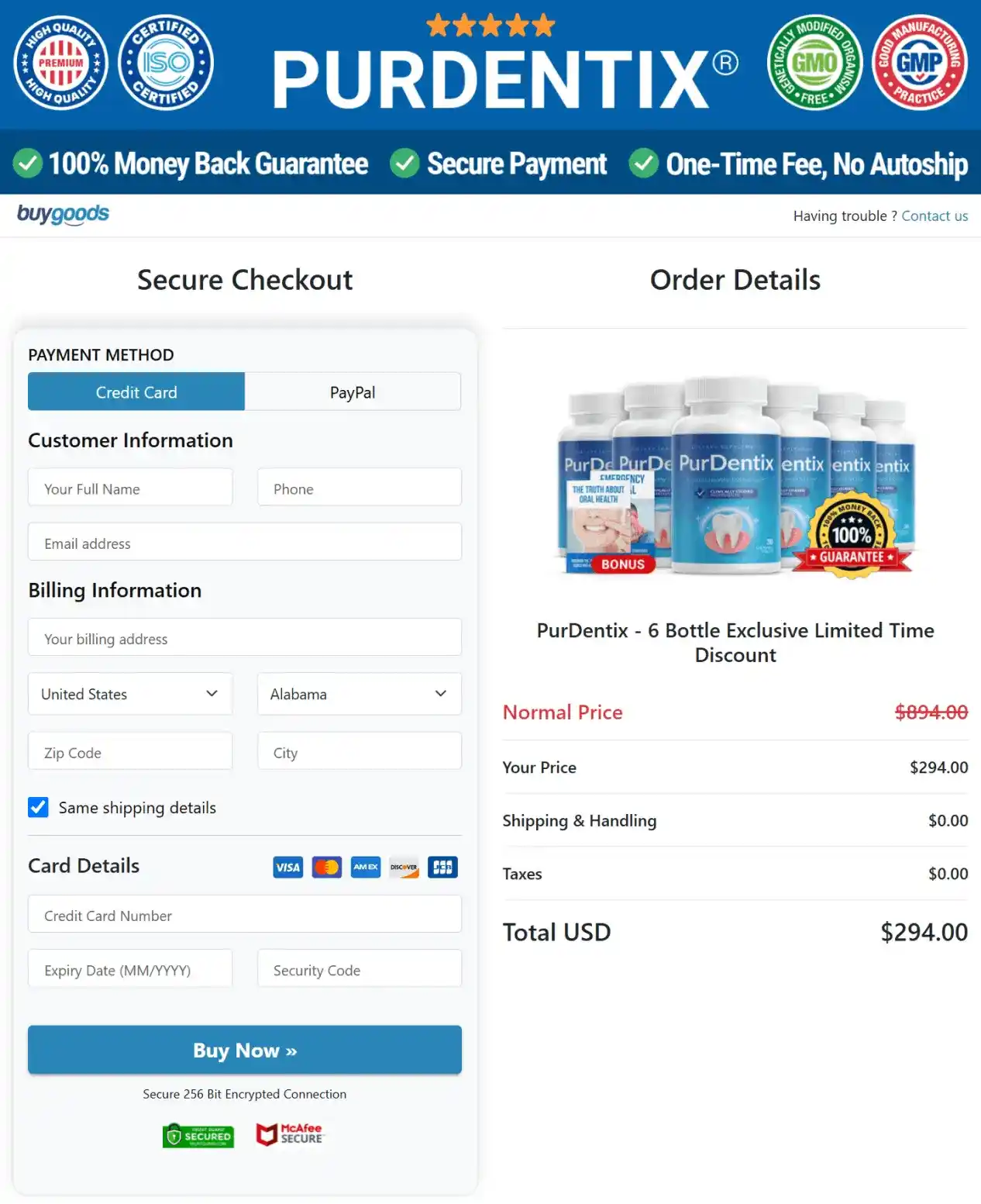 PurDentix Secure Checkout Page